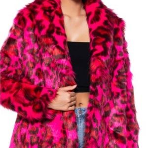 CHEETAH DYNASTY PINK MULTI FAUX FUR JACKET